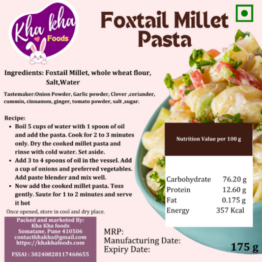 Foxtail Millet Pasta - Healthy, Nutritious and Delicious